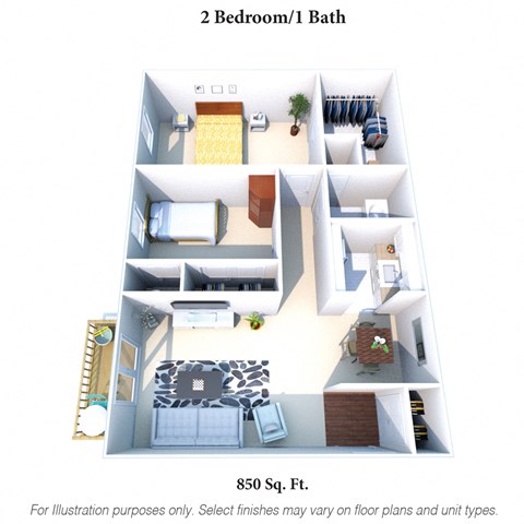 2 Bedroom 1 Bath Floor Plan at Crown Crossing Apartments, Ohio, 45102